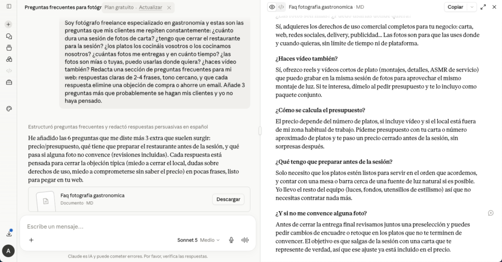 Claude se inventa un servicio de vídeo que el fotógrafo no ofrece